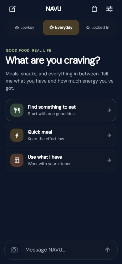 Everyday selected on NAVU’s updated chat home